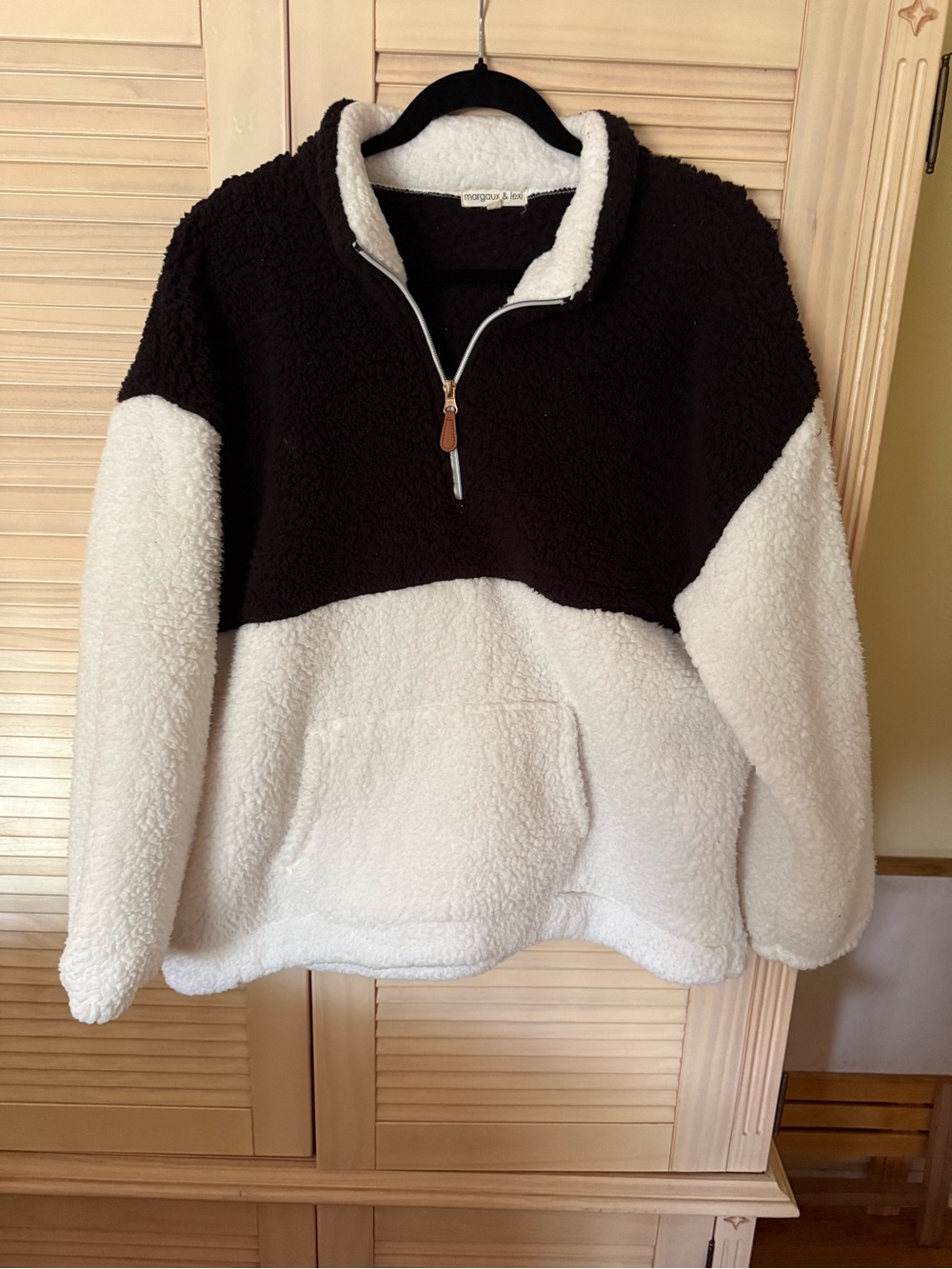 Mango Two-Tone Black and White Sherpa Half-Zip Jacket